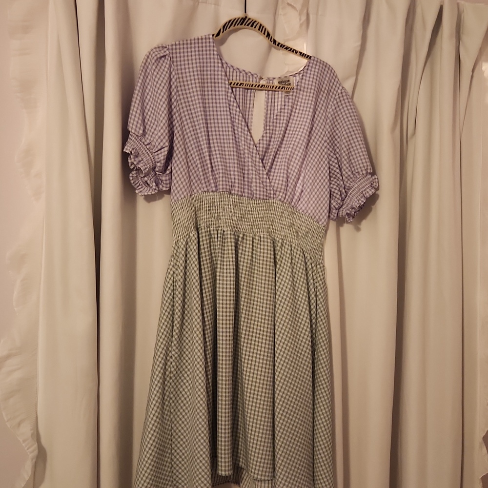 Unique Vintage Purple and Green Gingham Dress XL 14